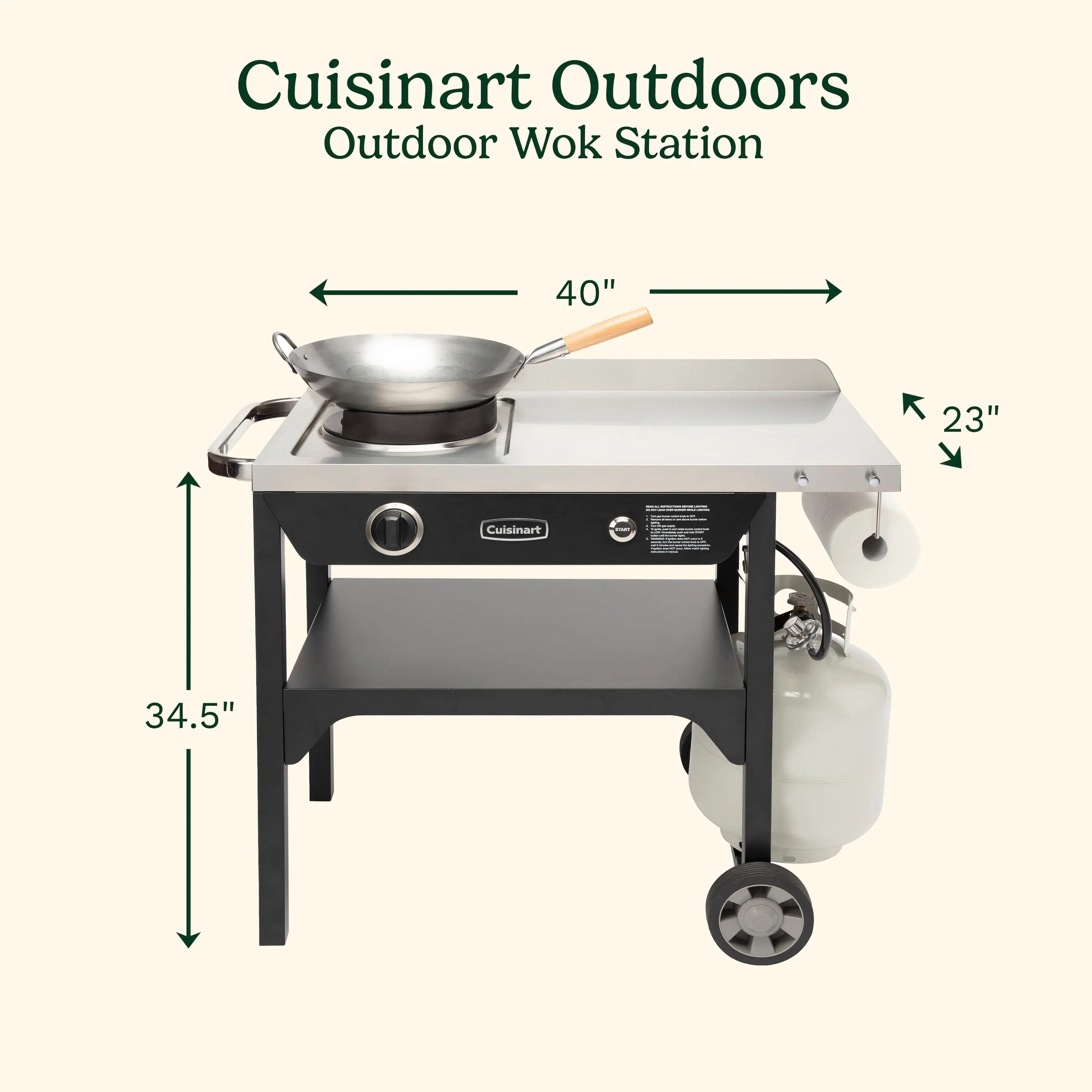 Cuisinart Outdoor Wok Station, 50,000 BTU Propane Outdoor Wok Burner w Prep Table, 14锟芥锟斤拷 Carbon Steel Wok for Stir Fry, Searing, BBQ 锟斤拷 Black