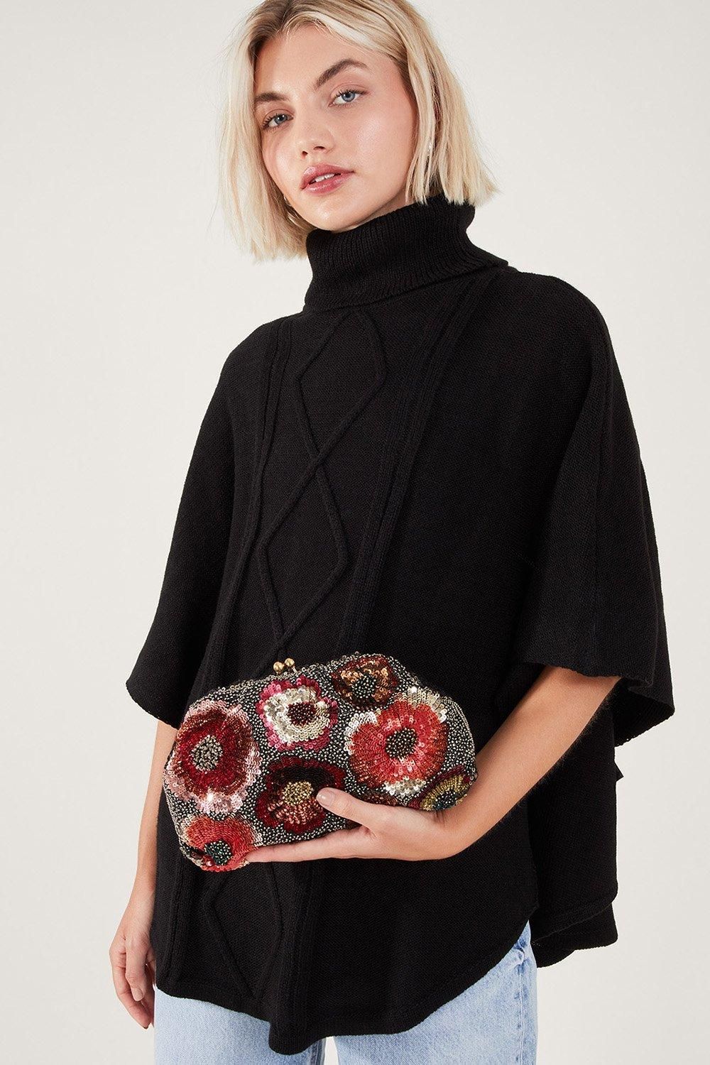 Accessorize Sequin Beaded Floral Clutch Bag