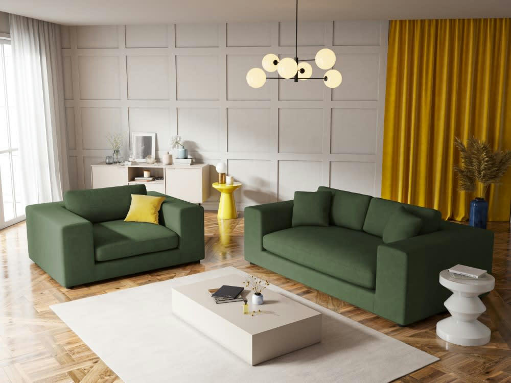 TENDANCE - Canapé 3 places en tissu structuré vert