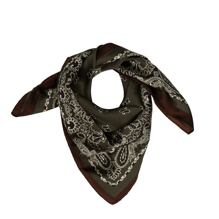 Manfield Donkergroen sjaaltje met wit- en bruine details