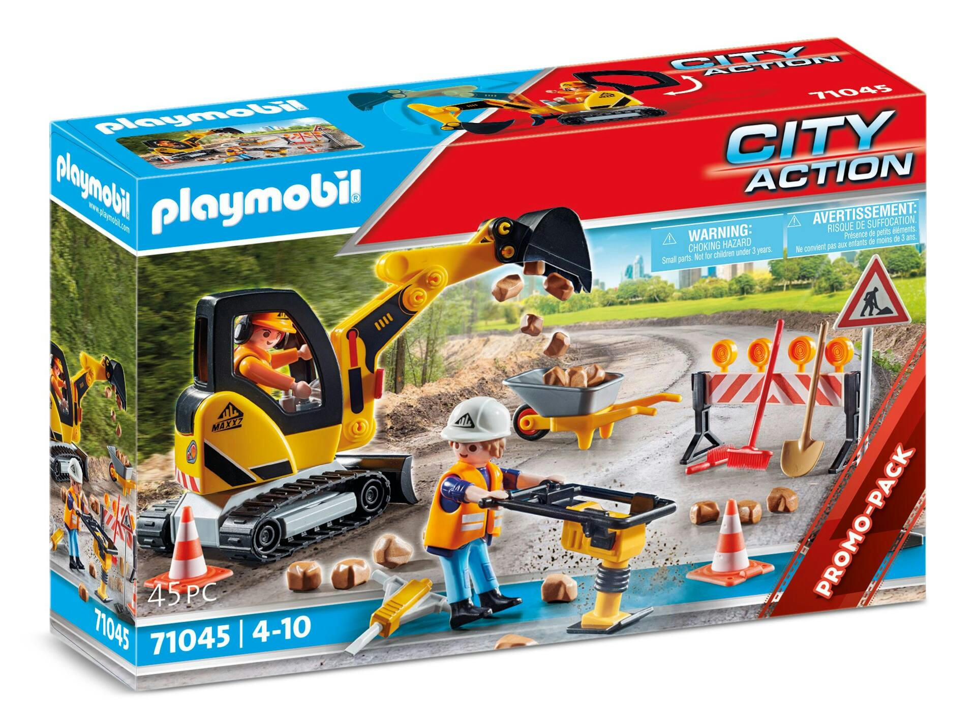 Playmobil Road Construction with Excavator & Barrier Signs