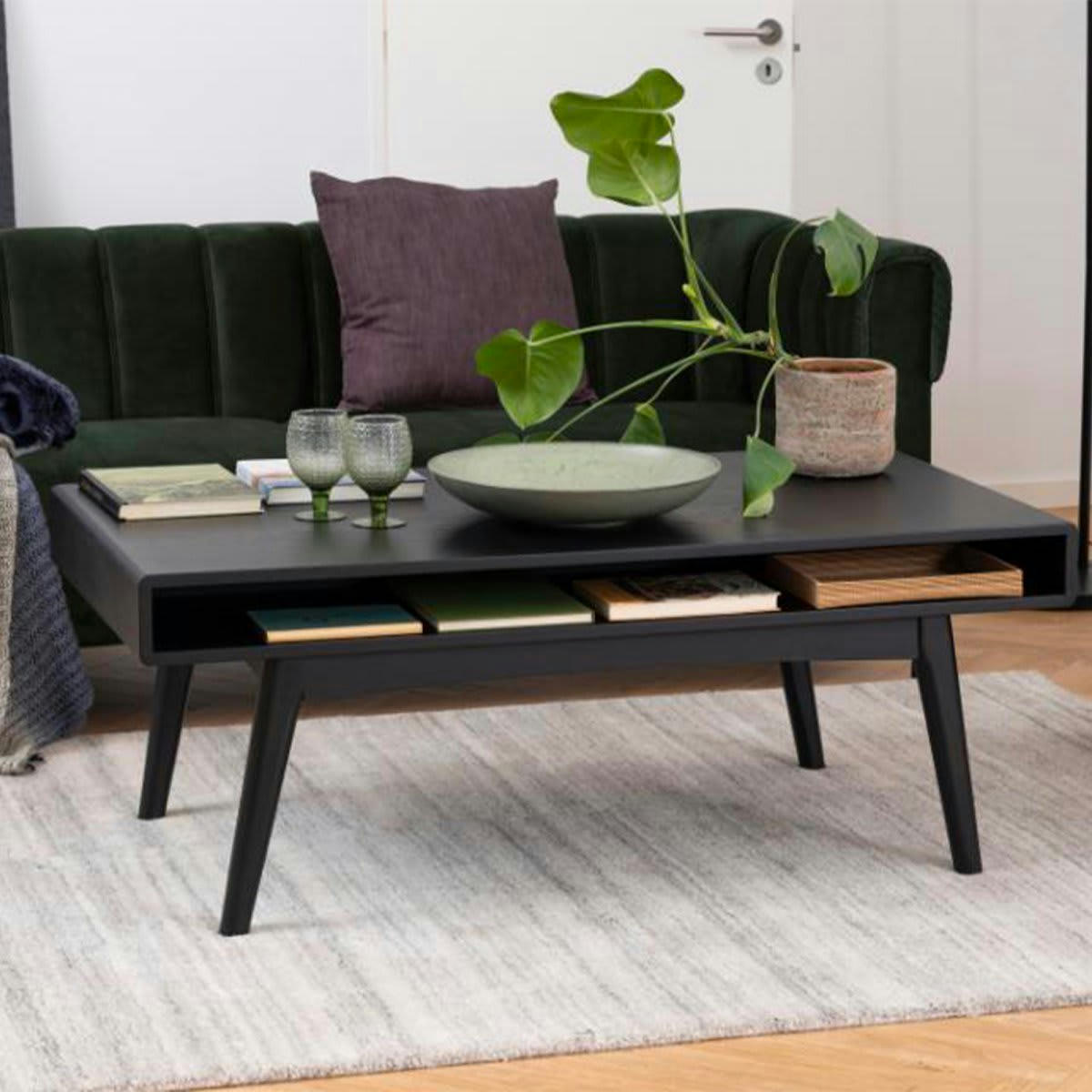 MARTI - Table basse rectangulaire en bois 130x70cm avec niche noir