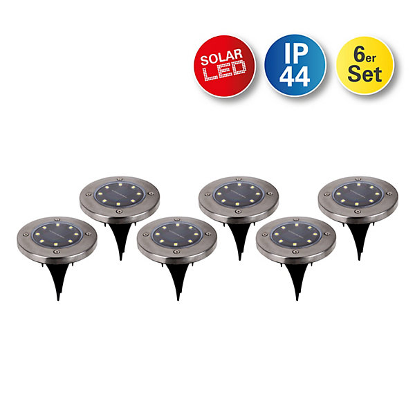Lot de 6 piquets de terre solaires LED KIAN extérieur métal plastique acier nu avec LED intégrée