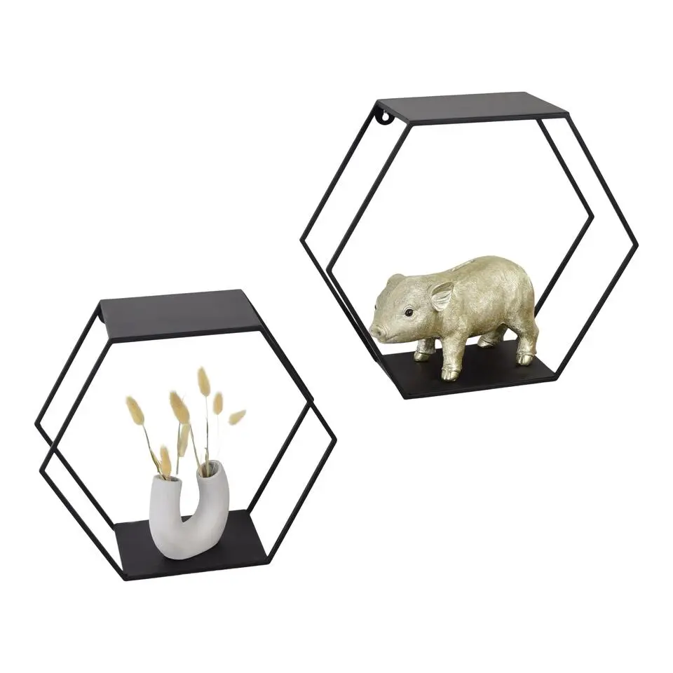 LOFT42 Hexagon Set van 2 Wandboxen Zeshoek - Zwart - 41x36x15