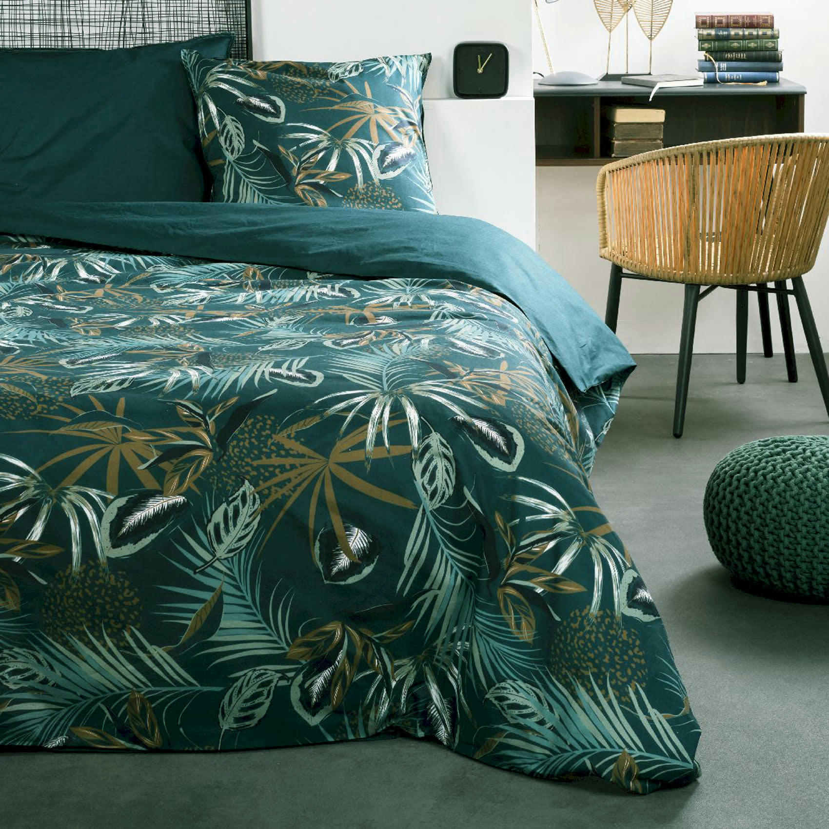 - Parure de lit réversible ambiance émeraude