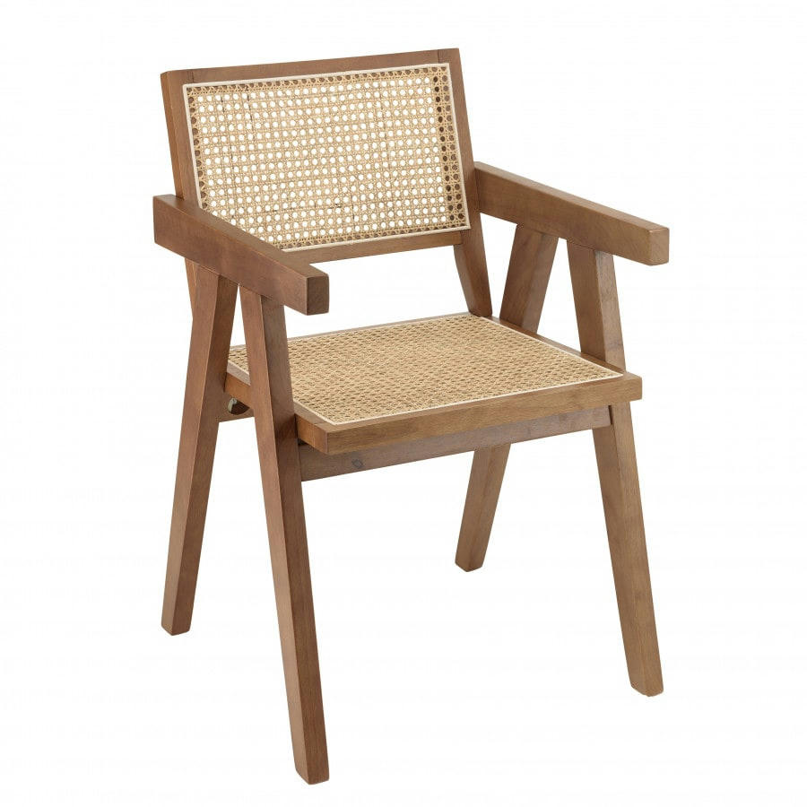 ALBANE - Fauteuil en bois d’Hévéa foncé dossier et assise rotin naturel