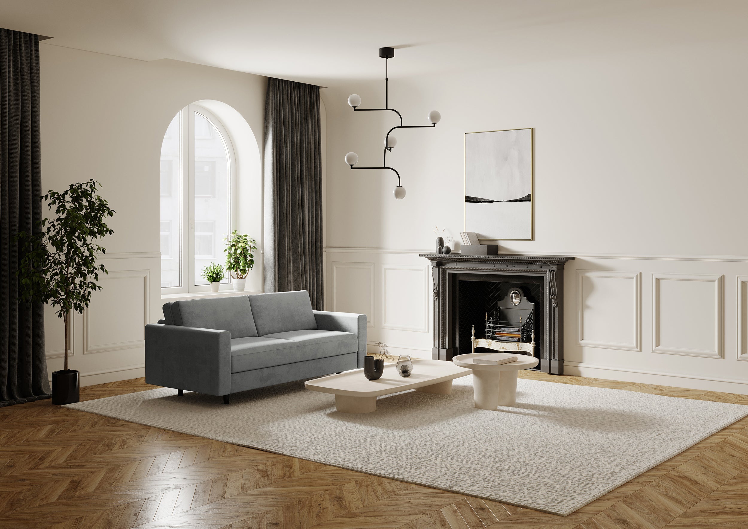 Rechte bank Hailie Jade 3 personen Fluweel Beton grijs