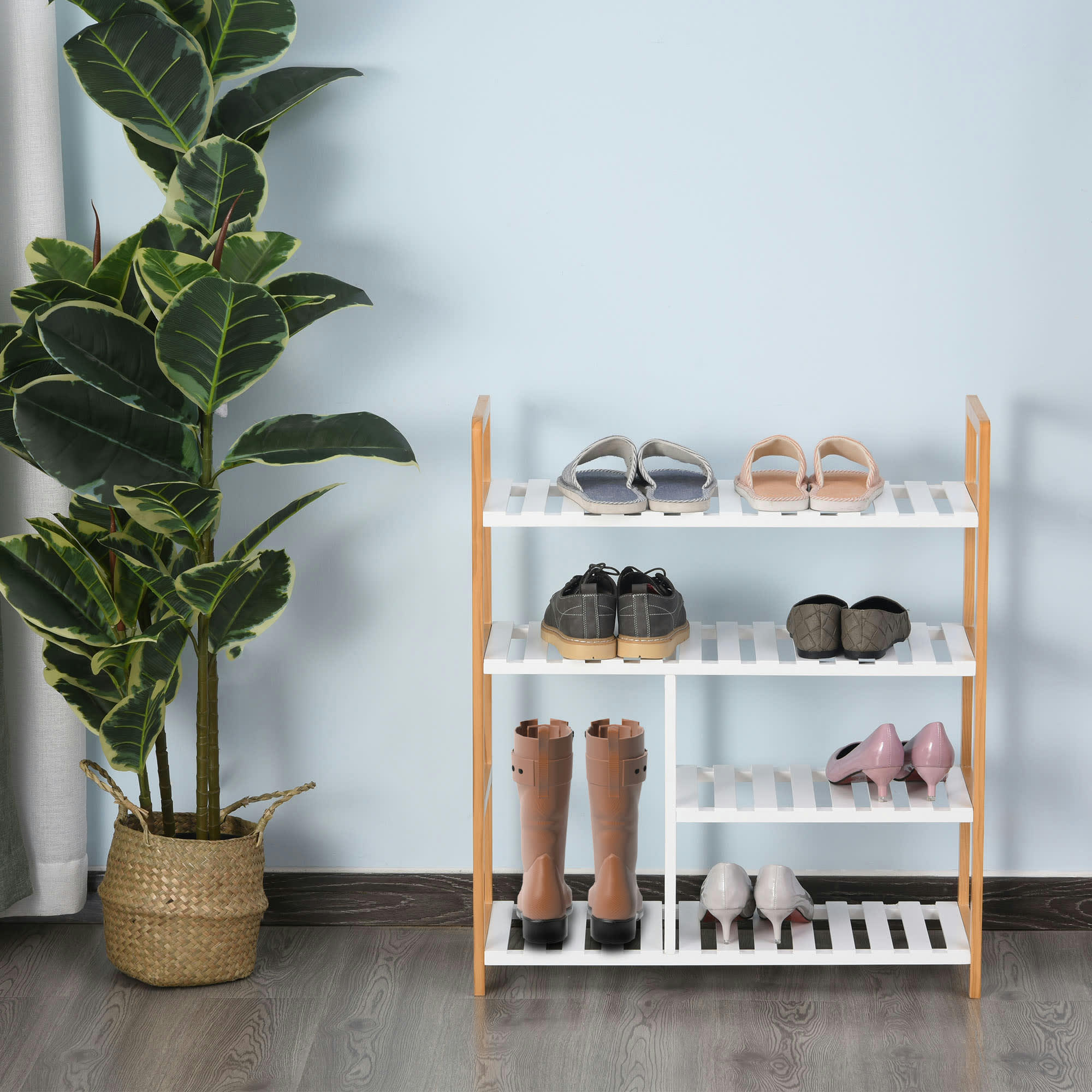 - Etagère à chaussures 4 niveaux bois de pin étagères à lattes blanc