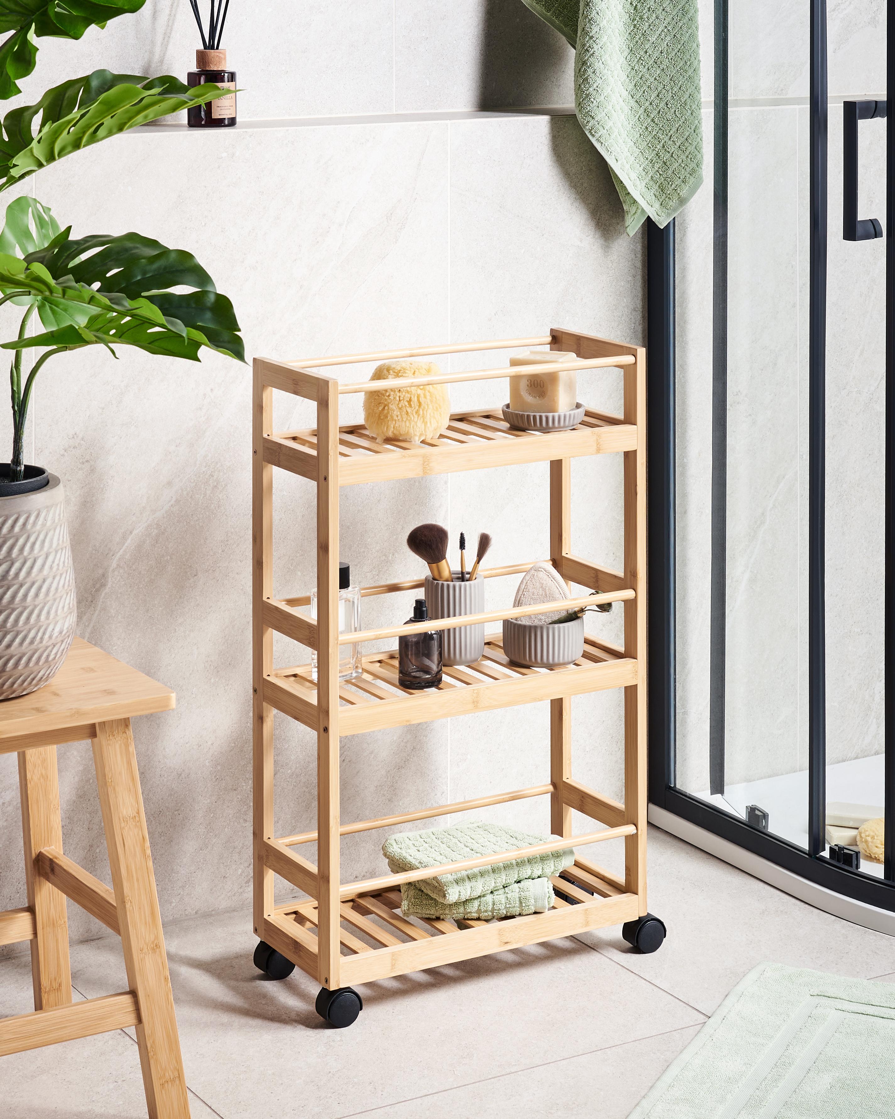 Shelving Unit QUINTAY Bamboo Light Brown with Wheels