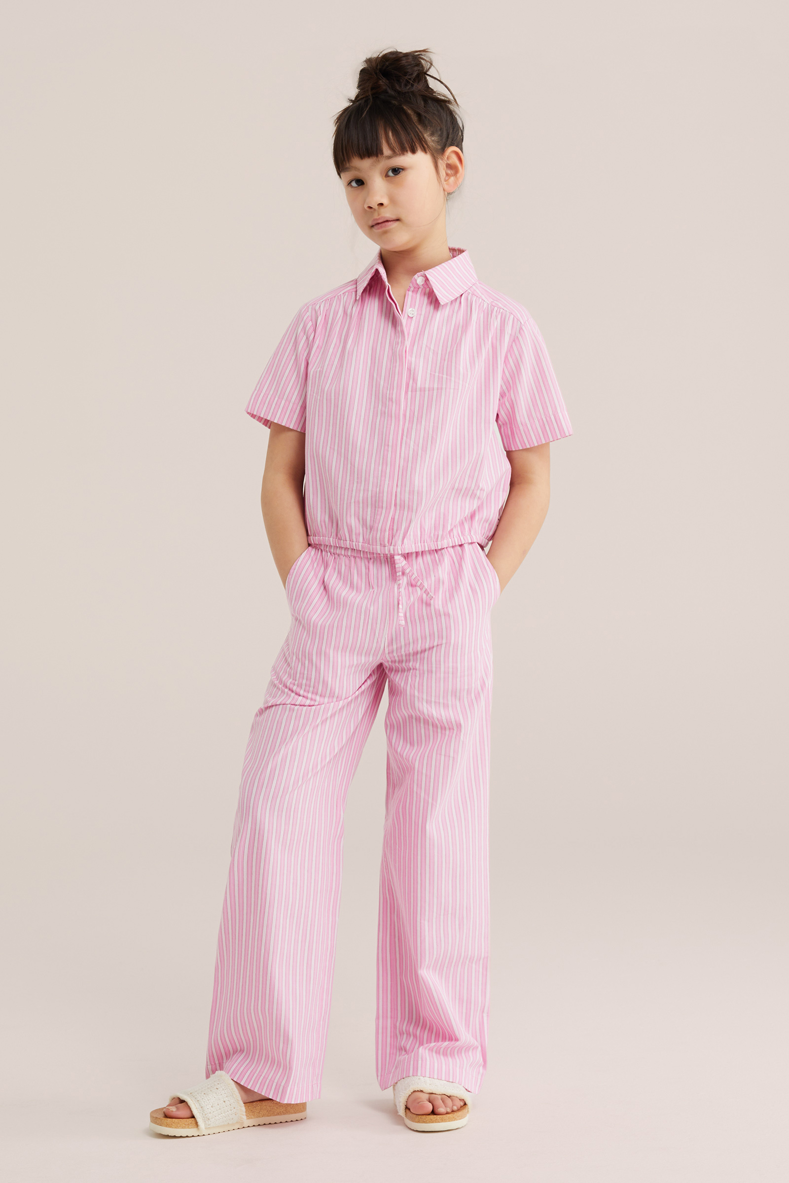 Meisjes high waist broek met strepen