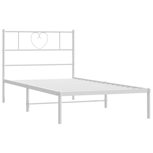 NNEVL Metal Bed Frame with Headboard White 107x203 cm