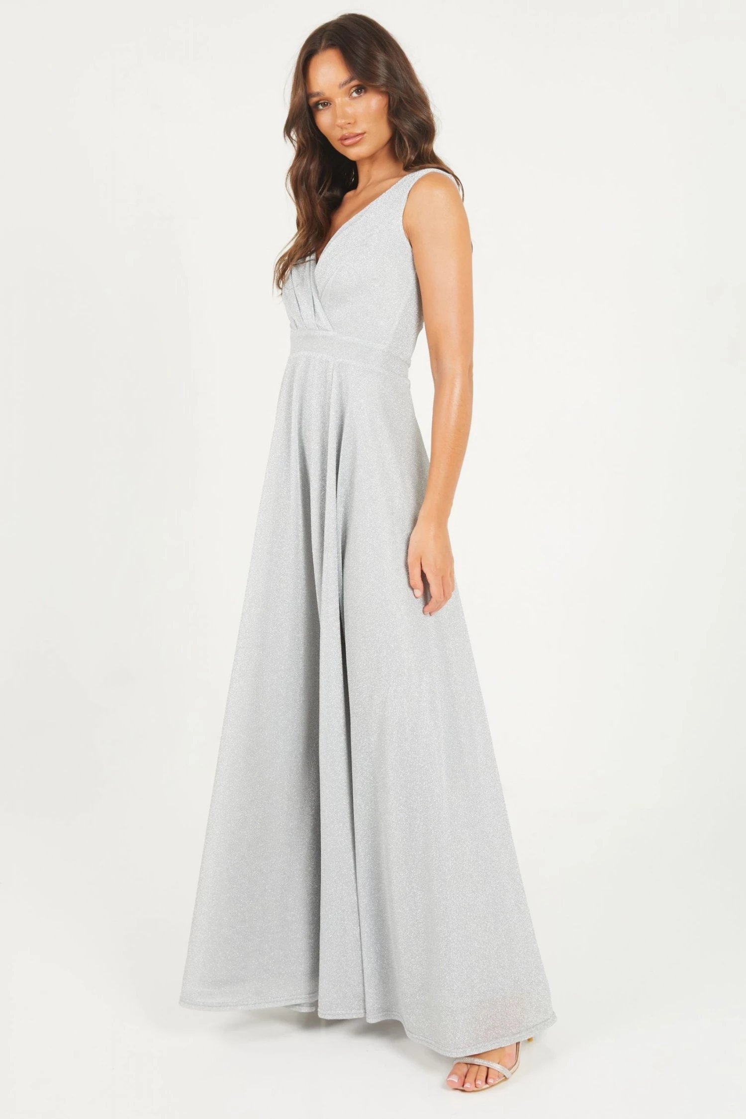 Quiz Silver Glitter Wrap Maxi Dress