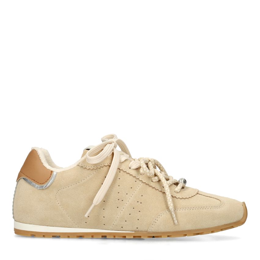 Manfield Beige suède sneakers met dubbele vetersluiting