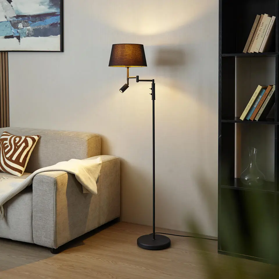 Qazqa lamp met leesarm ladas zwart e27