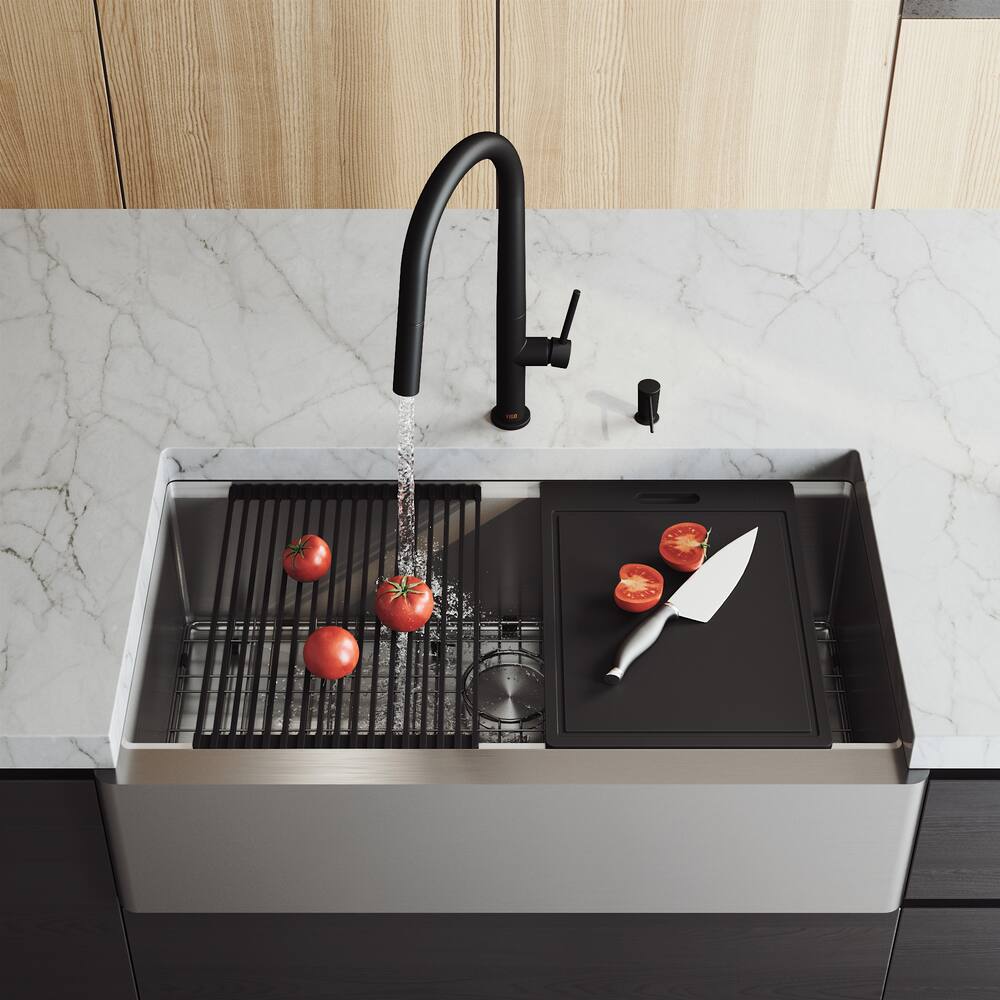VIGO Oxford Single Bowl Stainless Steel Kitchen Sink, 36-in