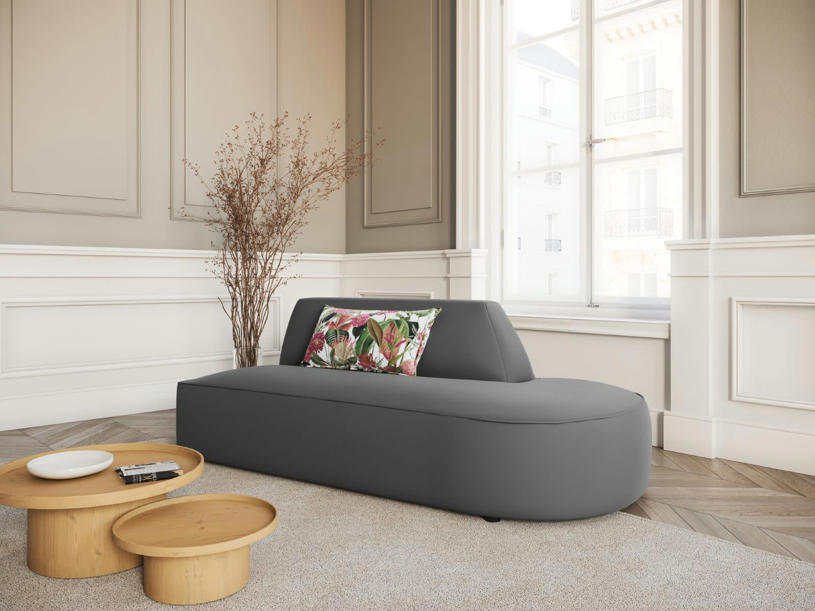 CHARLES - Canapé Modulable Droit 2 places en Velours Gris Foncé