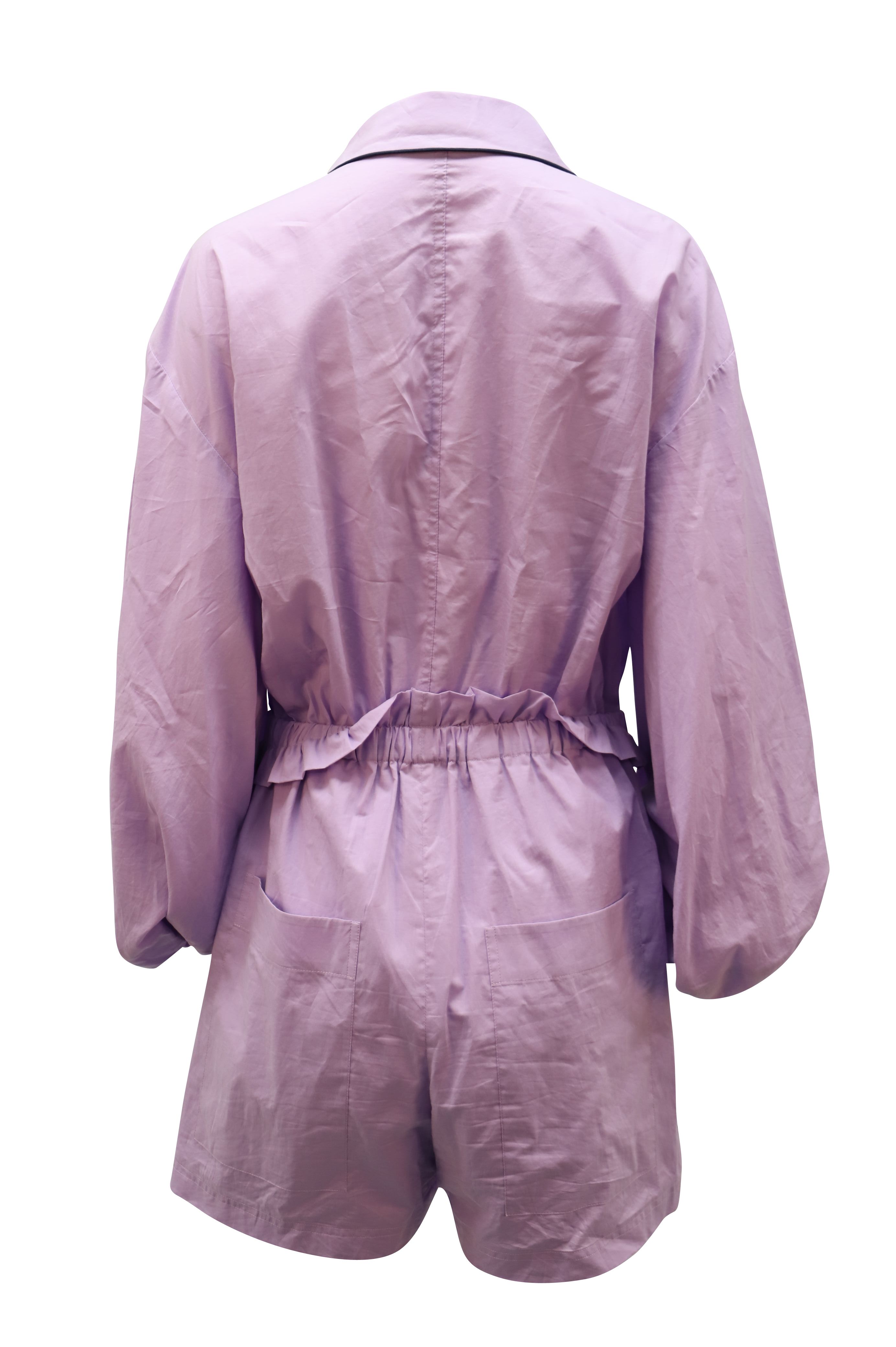 Tibi Preloved Baptise Pajama Romper with Waist Tie in Purple Cotton