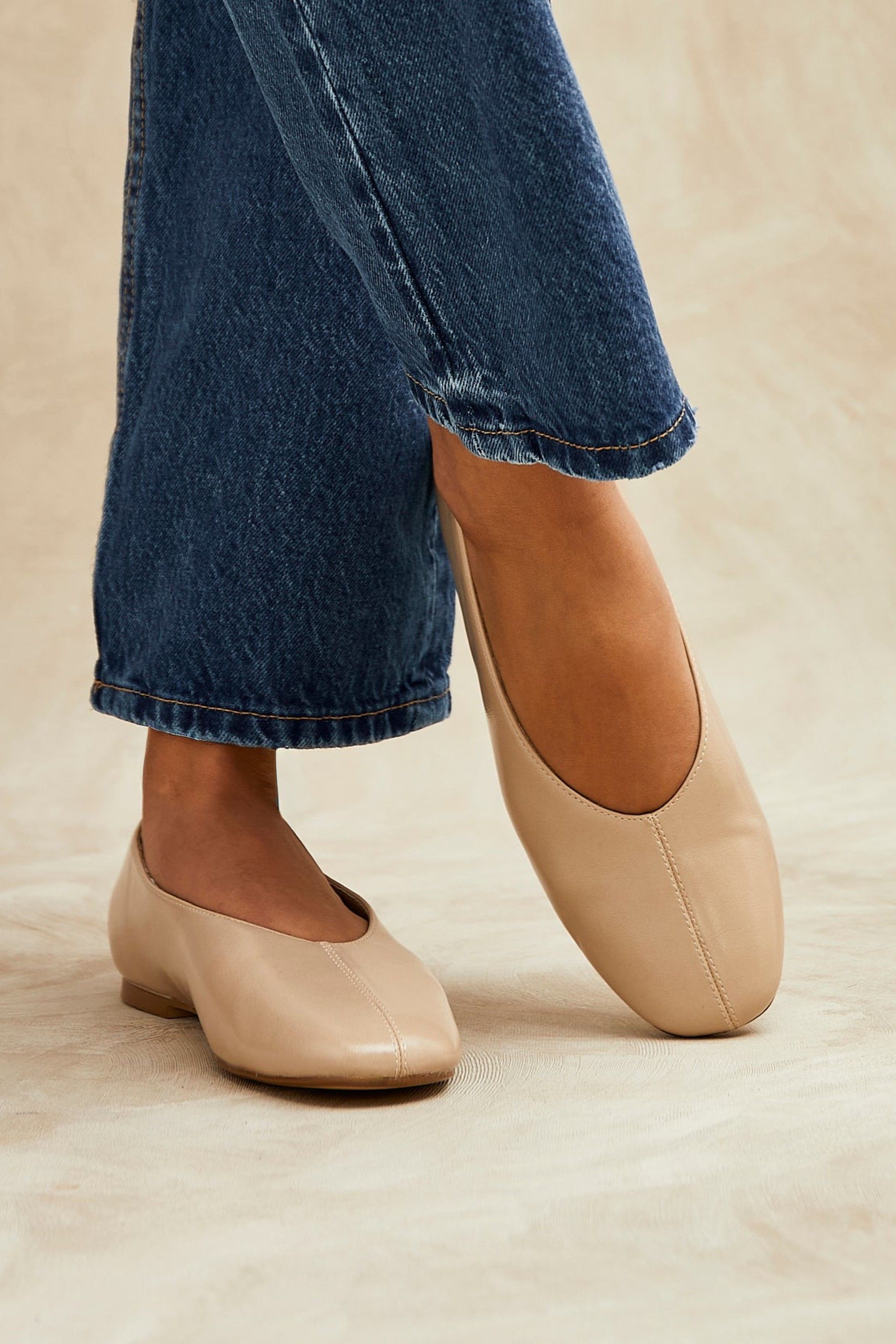 Linzi Structure Nude Faux Leather Square Toe Ballet Flats