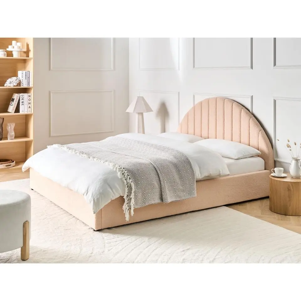 CHADENET - Bed met opbergruimte - Perzikroze - 160 x 200 cm - Boucl&eacute;