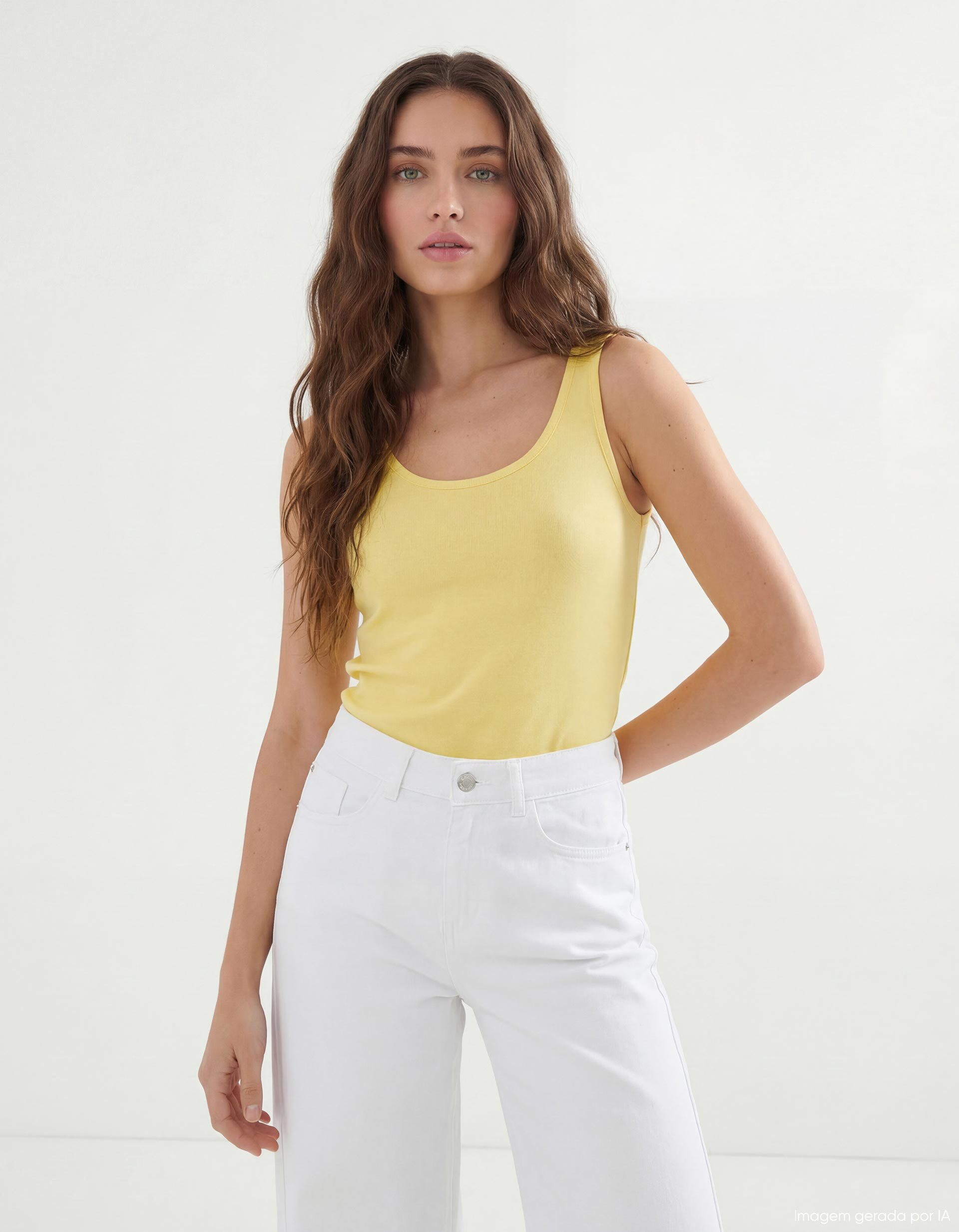 Top, Mulher, Amarelo Claro