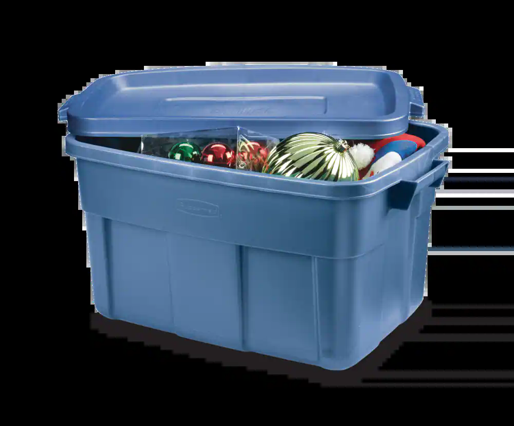 Rubbermaid Roughneck Stackable Storage Box with Lid, 53-L, Blue
