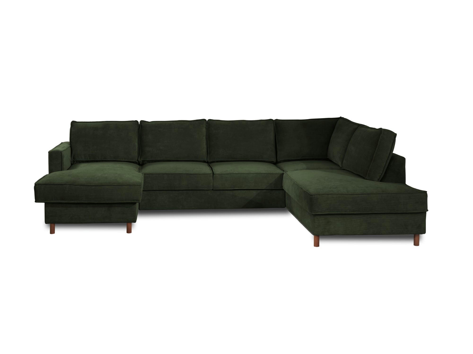 JAKE - Canapé panoramique 7 places angle droit en velours côtelé vert