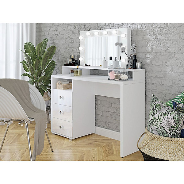 Coiffeuse design avec éclairage intégré collection VERSAILLES coloris blanc finitions brillantes