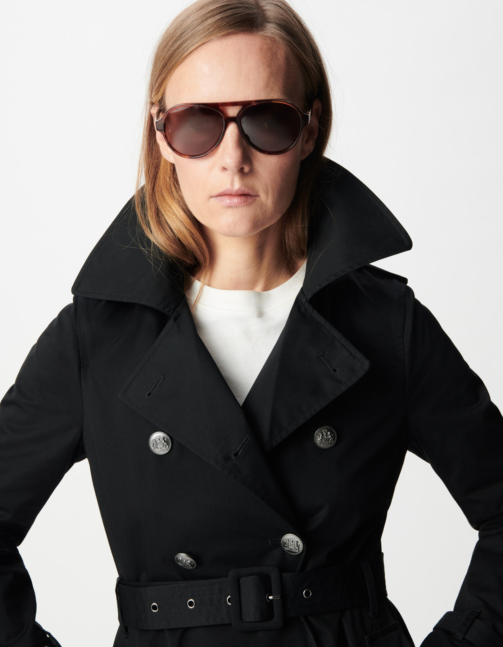 Trench noir capuche nylon amovible Femme