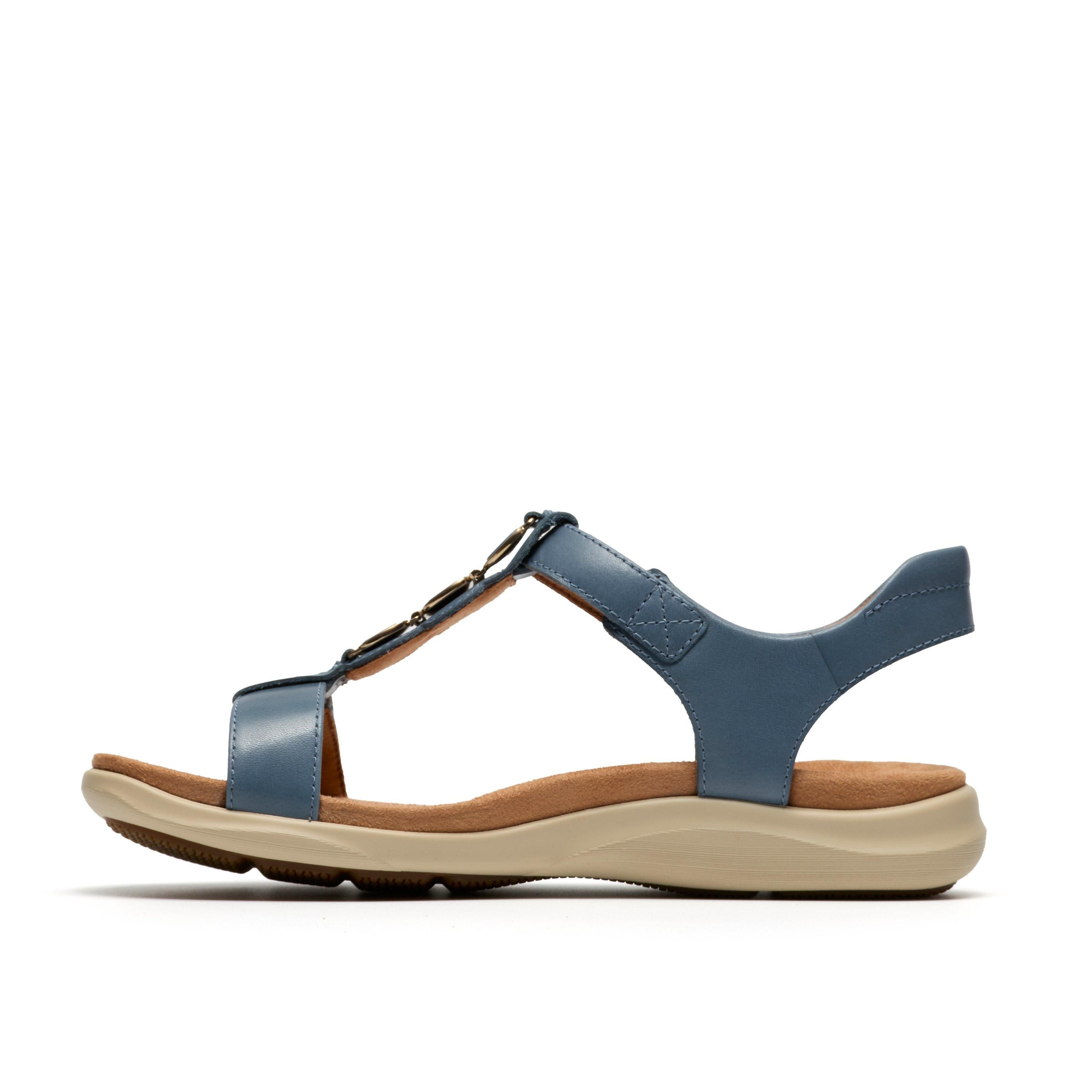 Clarks Kitly Gem Denim Blue Leather Flat Sandals