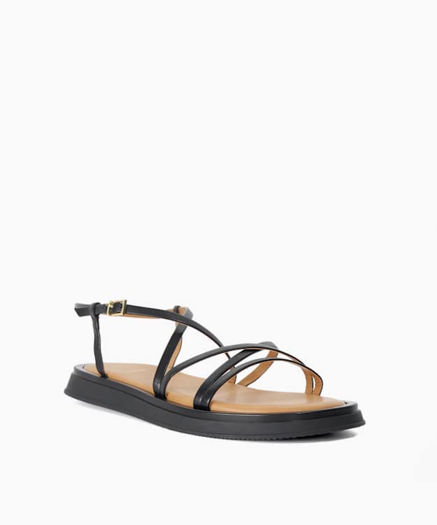 Laia Black - Padded Sole Strappy Sandals
