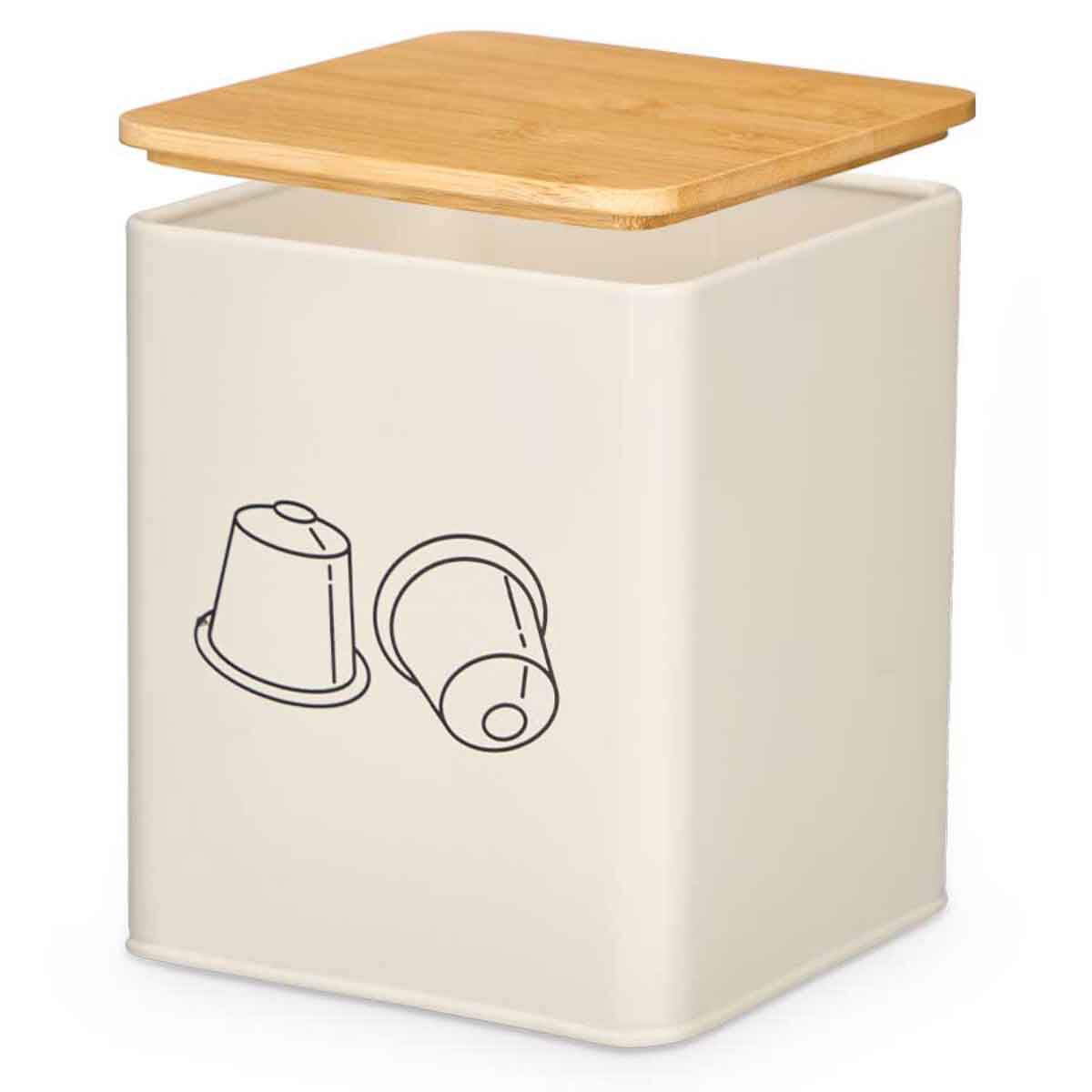Lata para cápsulas de café creme com tampa de bambu