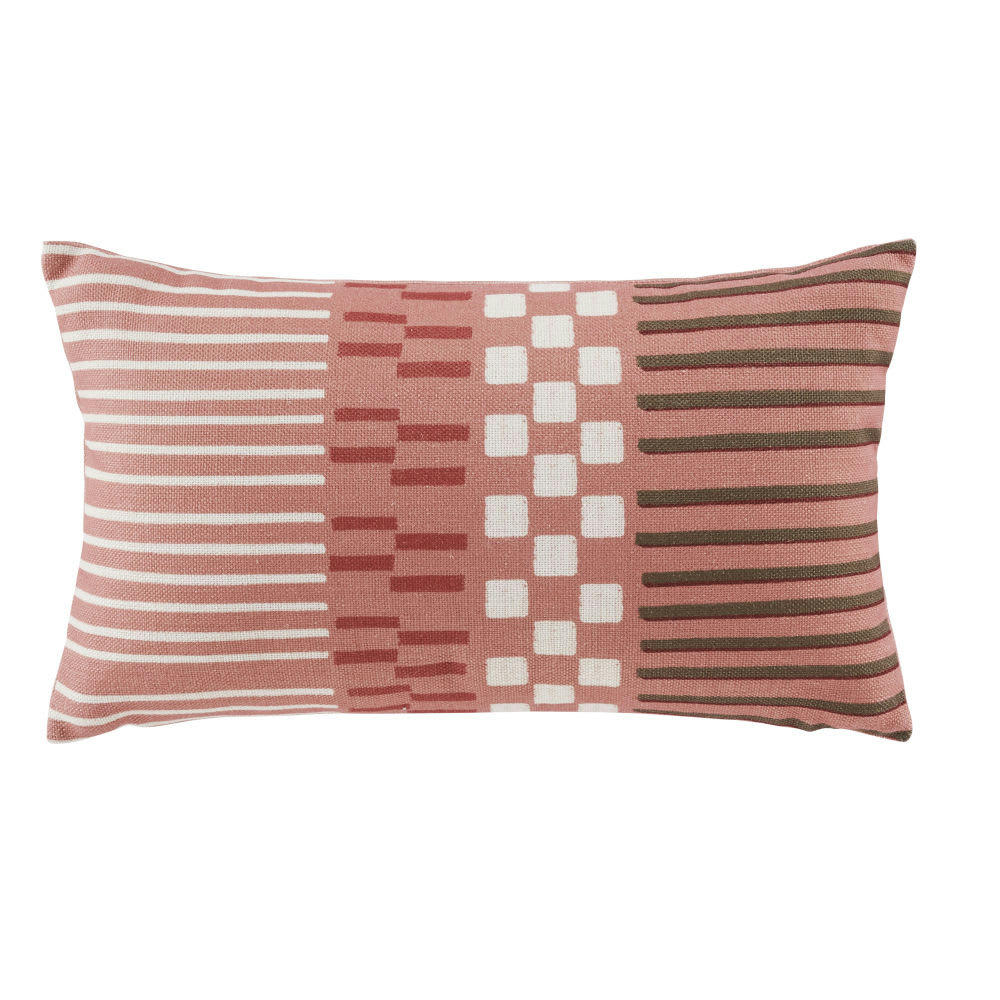 PAULISTA - Coussin imprimé terracotta, écru et vert kaki 30x50