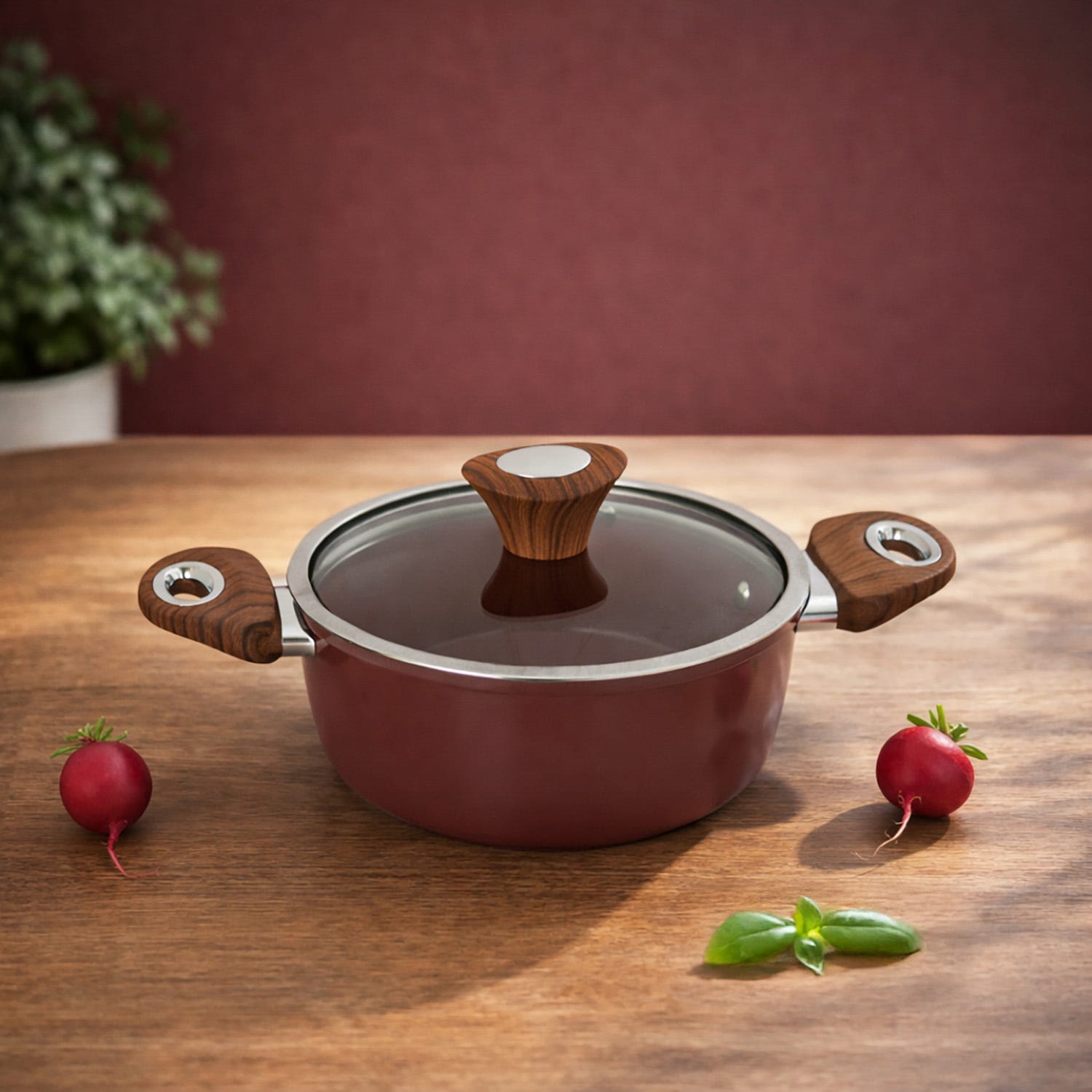 Casseruola 20 cm con coperchio burgundy New Ceramic