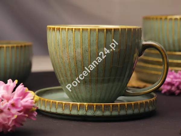 Filiżanka ze spodkiem 0,45 L/ 14 cm Altom Design - Reactive Sage 07.RSA.FS45