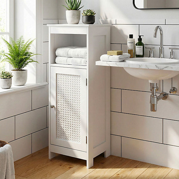 Armoire de salle de bain Blanche Meuble de bain Porte &étagère étagère de bain FineBuy