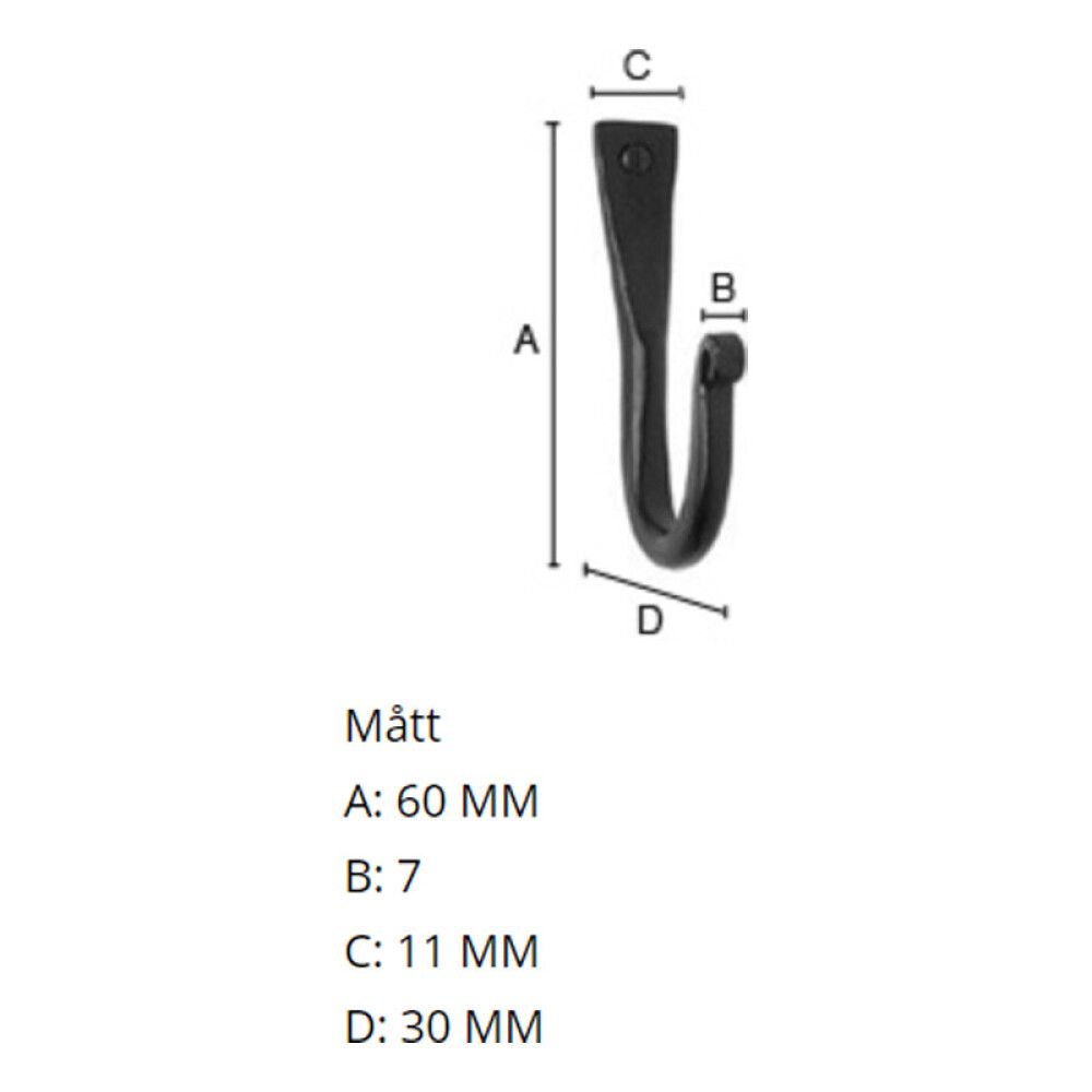 VEGGKROK BESLAGSBODEN SMIJERN 60MM SVART