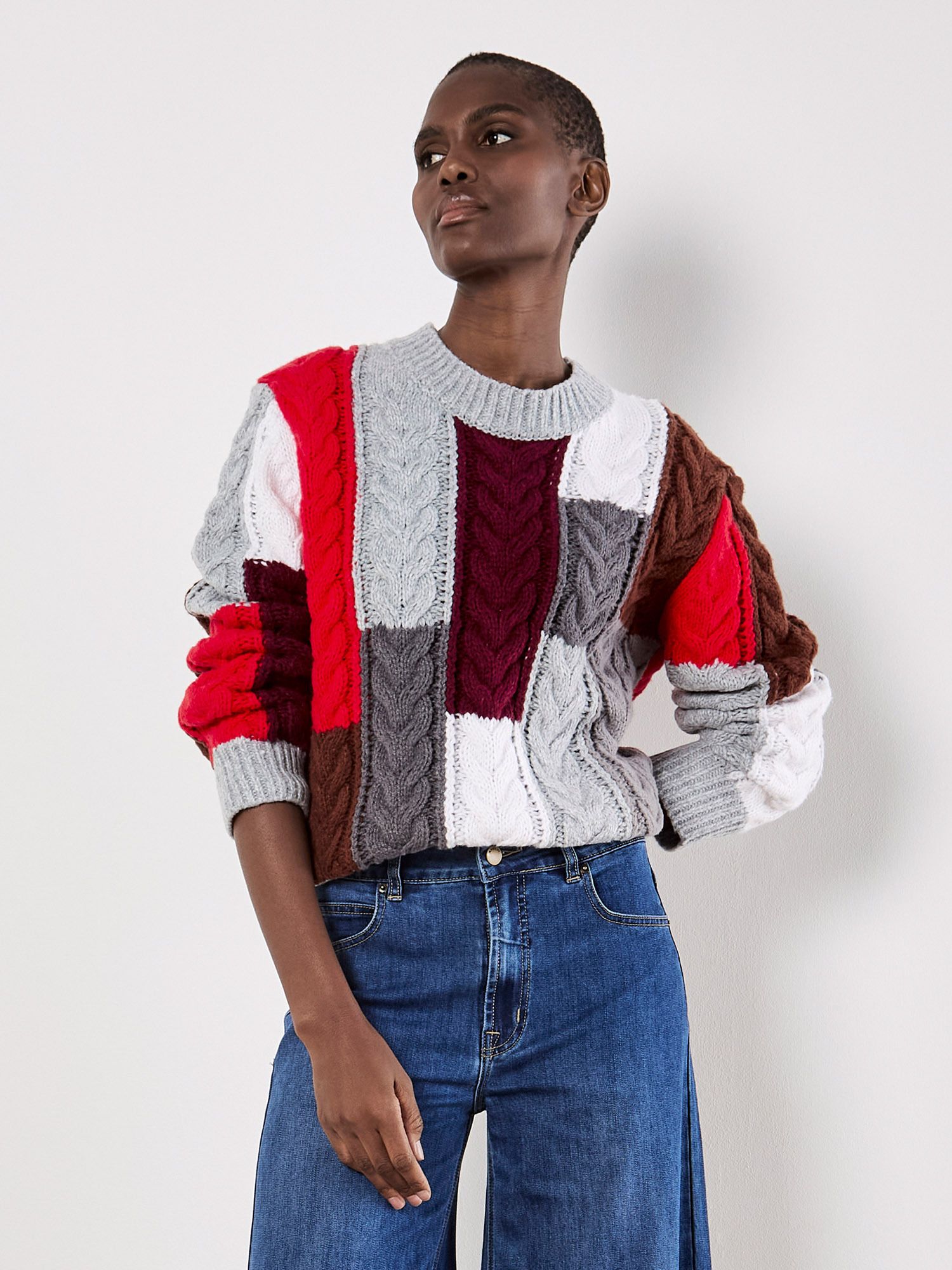 Apricot Colour Block Chunky Knit Cable Jumper