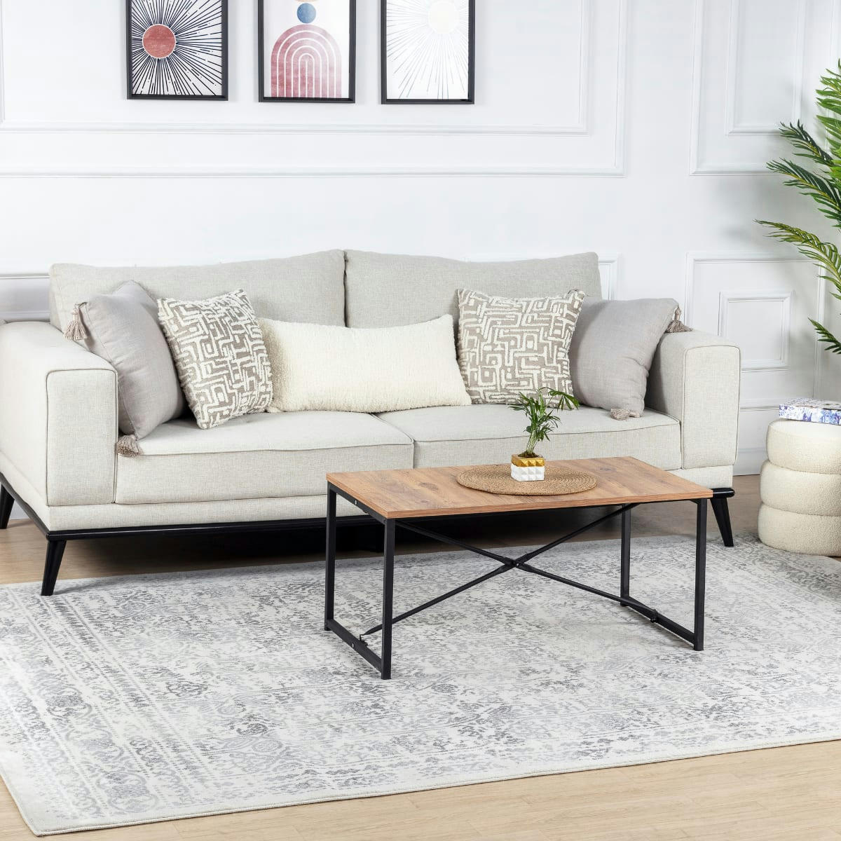 VICKY - Tapis Vintage Oriental Ivoire/Gris Clair 120x170