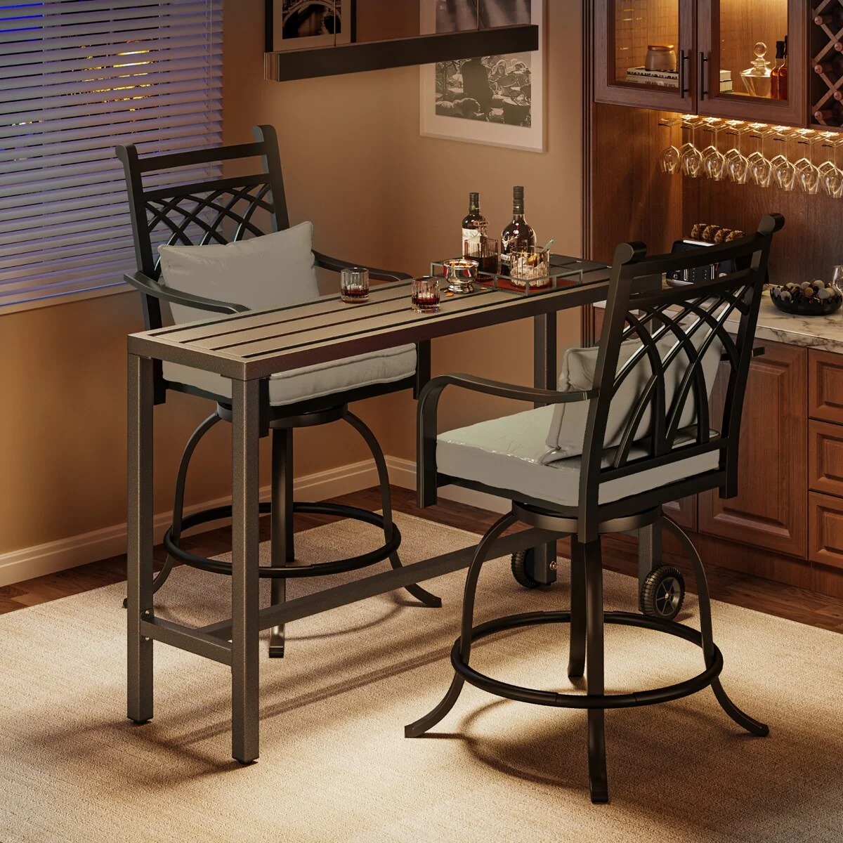 Outdoor Metal Swivel Bar Chairs Dining Chair with Cushion Set of 2 - 29in