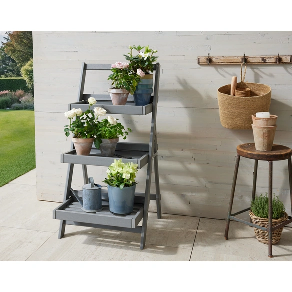 Blumenleiter, BxTxH: 50 x 60 x 99 cm, grau, 3-stufig, klappbar