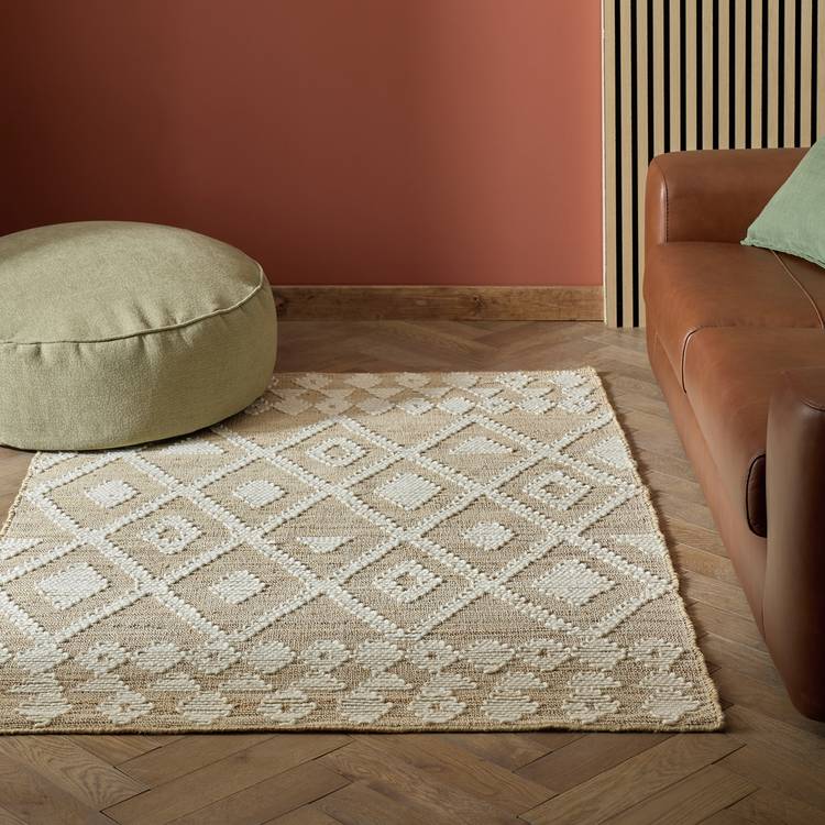 Habitat Woven Aztec Neutral Jute Flatweave Rug - 120x170cm