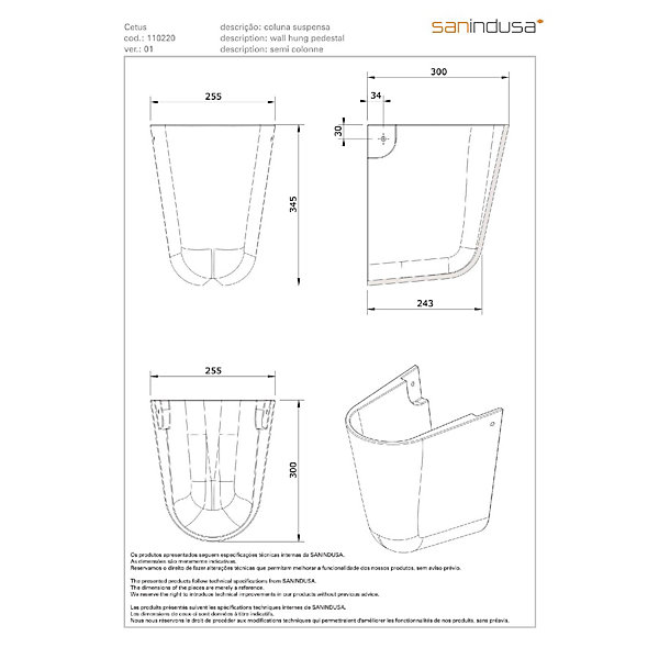 Demi colonne céramique traditionnelle SANINDUSA cache siphon pour lavabo Cetus blanc