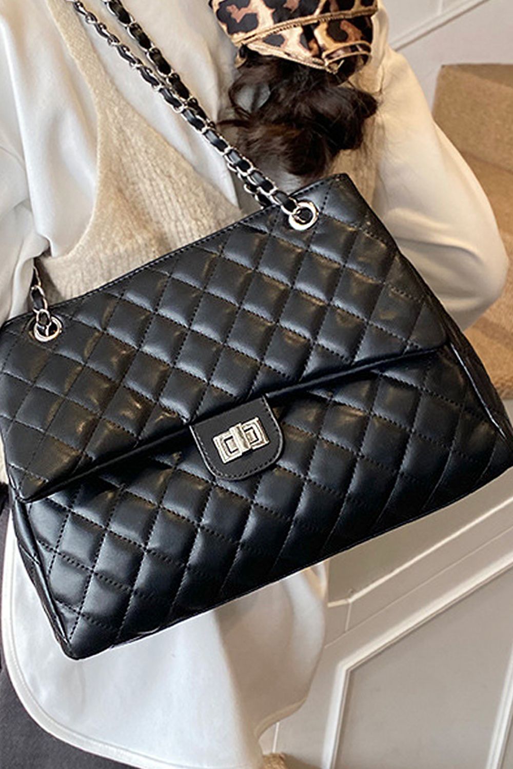 XY London Elaine' Women's Quilted Flap Shoulder Bag With Chain Strap