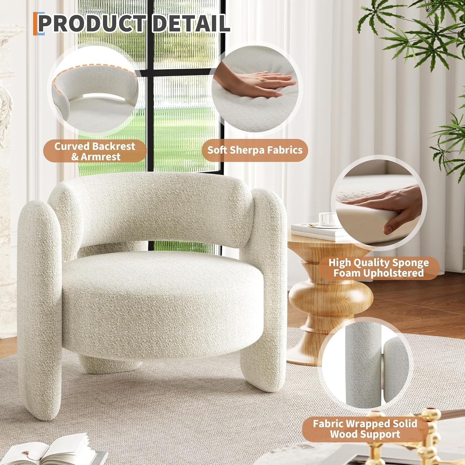 Modern Chenille Accent Chair, Mid-Century Upholstered Living Room Chair