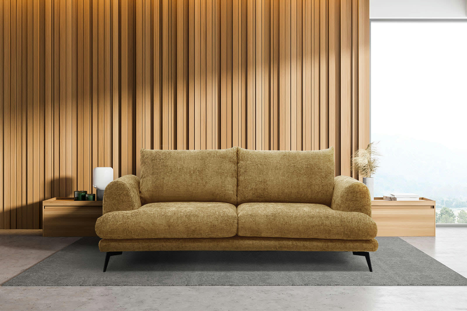 ADRIA - Canapé droit 3 places tissu doré