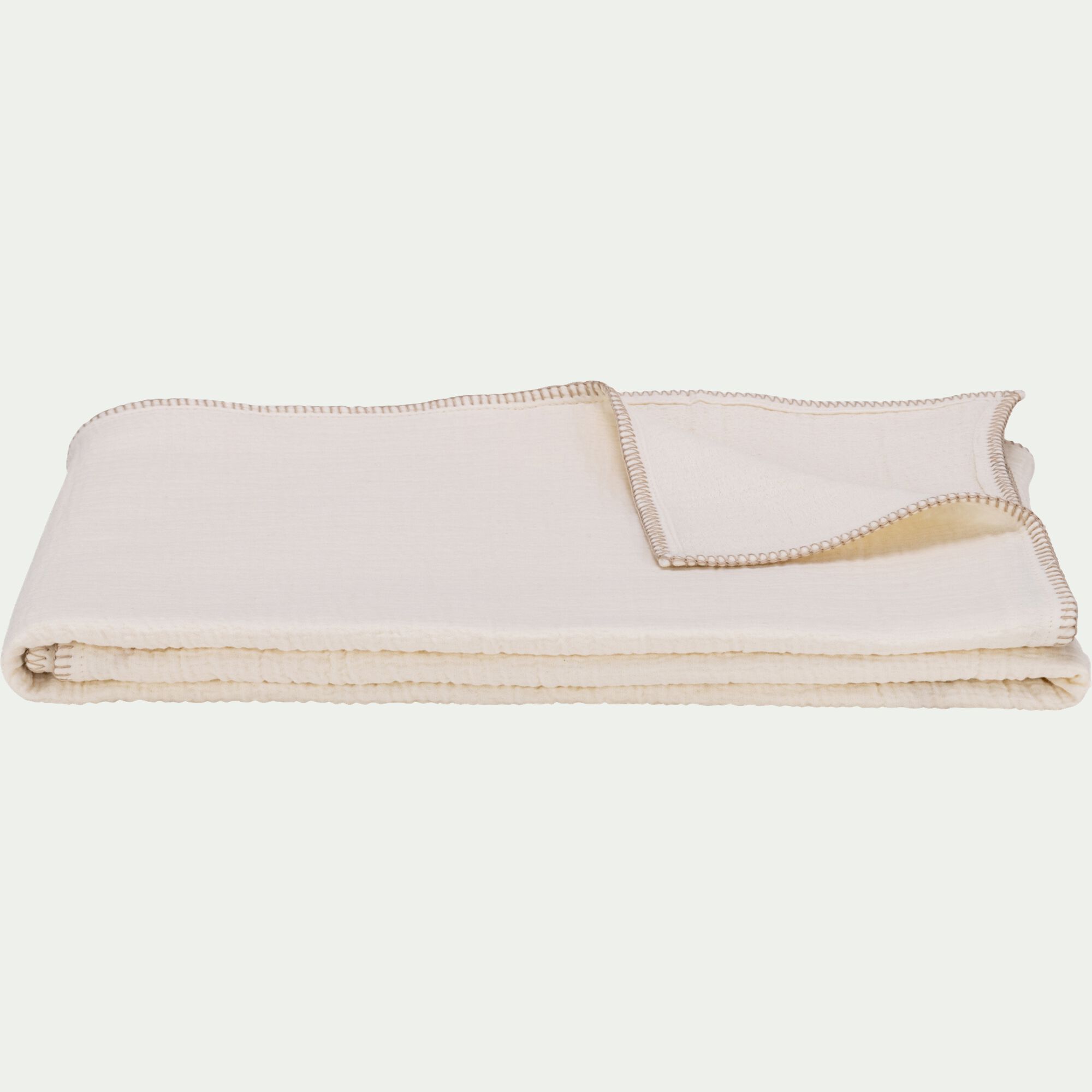 KALI - Plaid en triple gaze de coton finition point de cheval 130x170cm - blanc ventoux