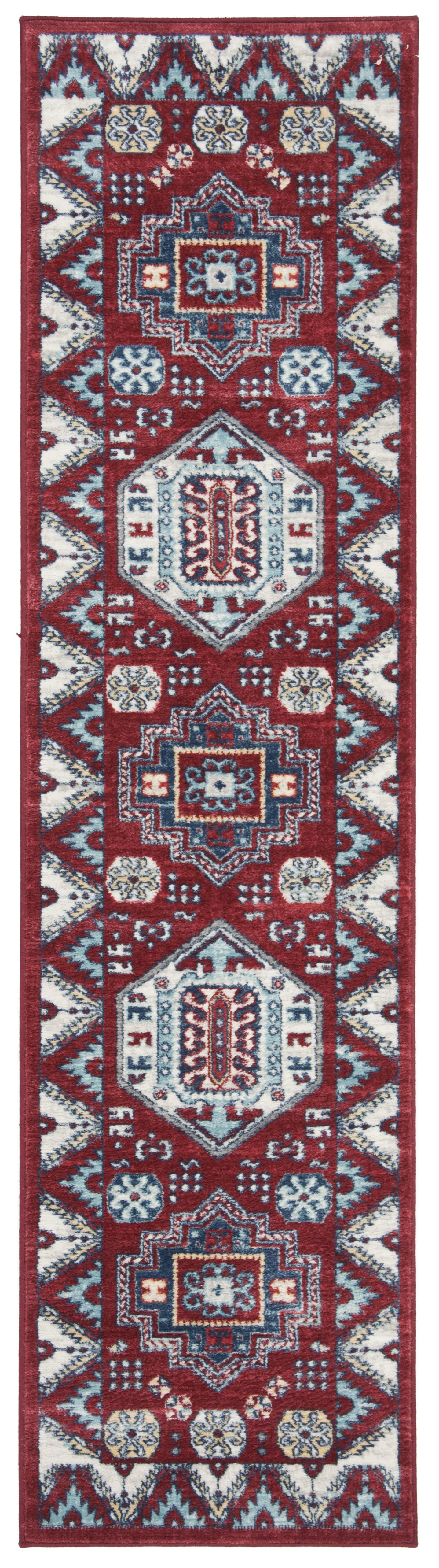 KAZAK - Tapis de salon interieur en rouge & bleu, 61 x 244 cm