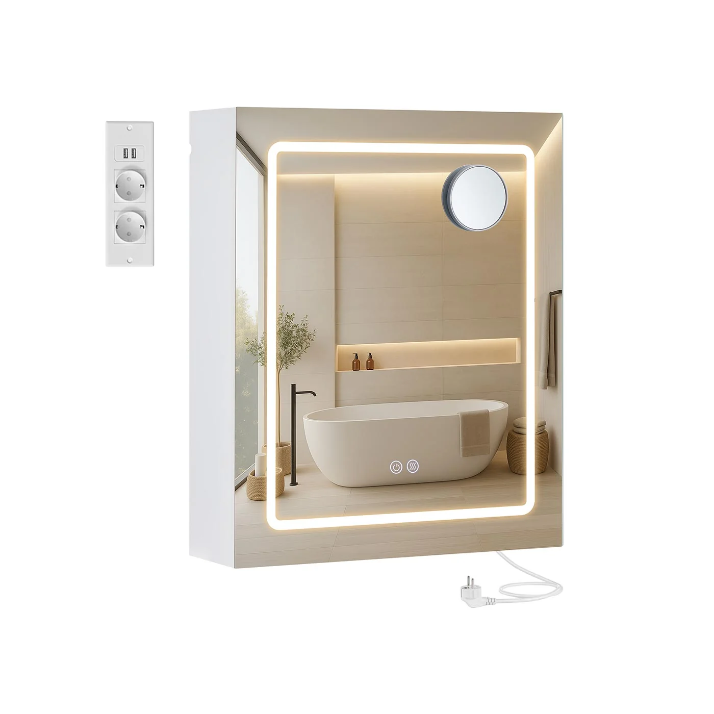 Armoire murale de salle de bain avec miroir LED et prise intégrée
