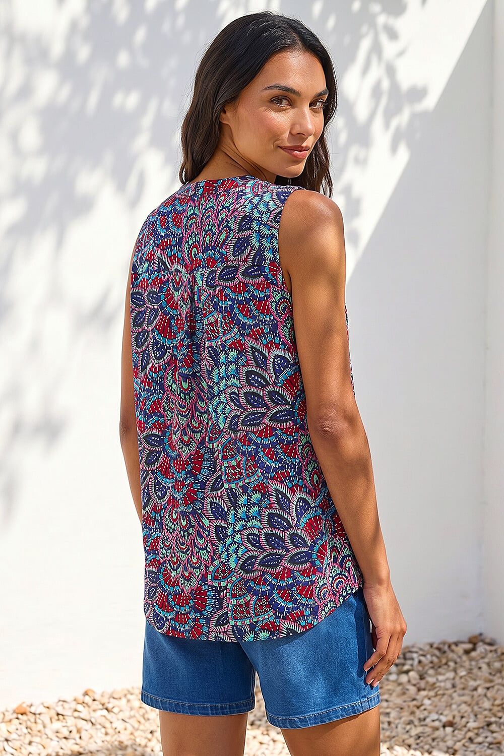 Roman Abstract Print Stretch Vest Top