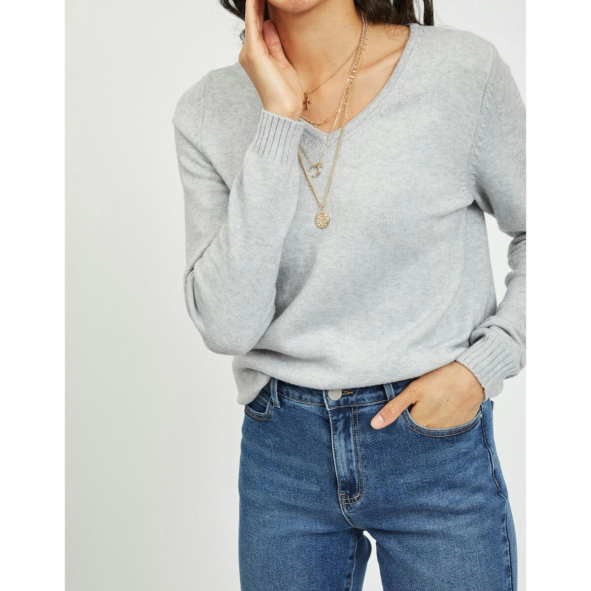 Pull col v en fine maille